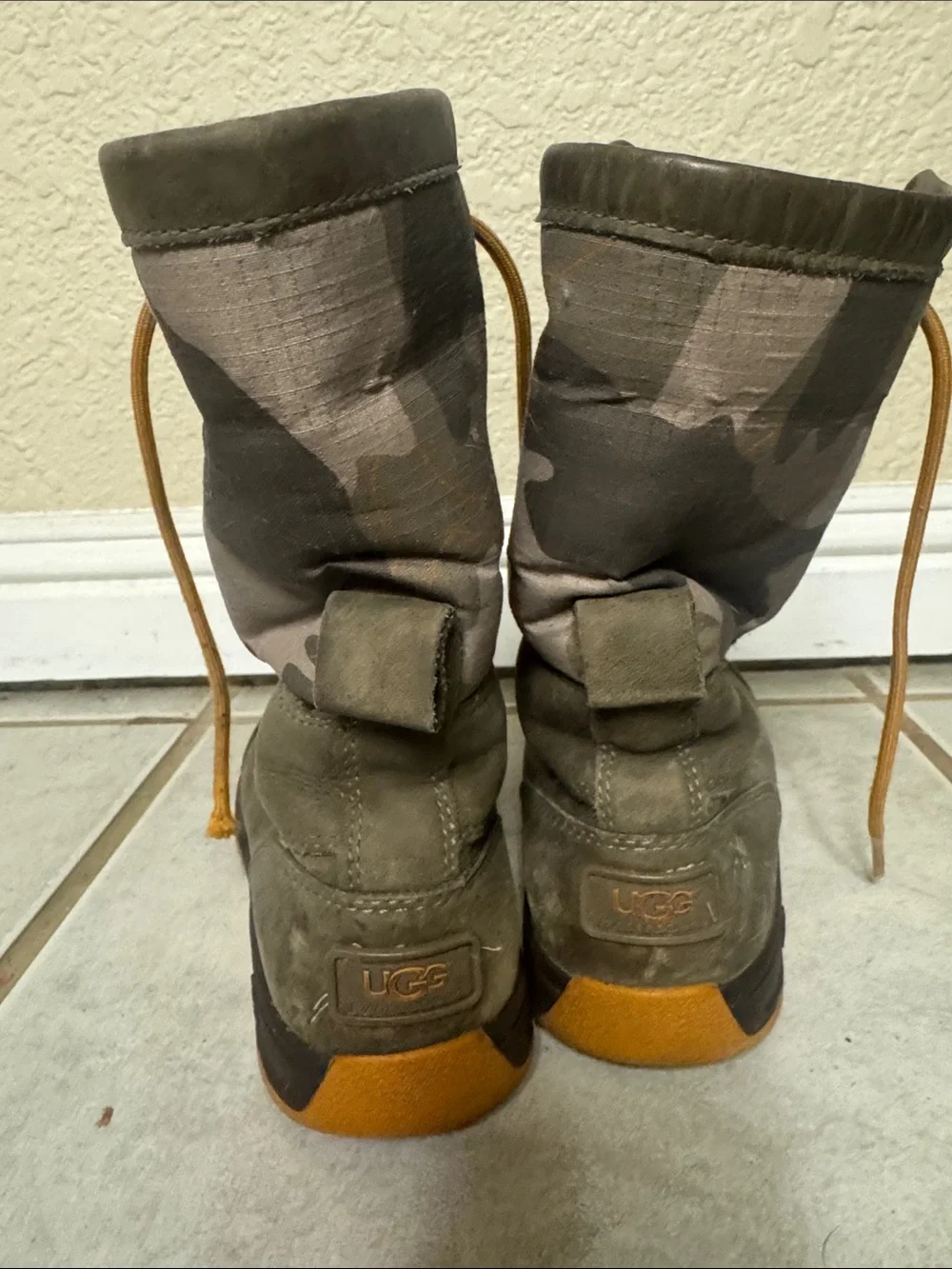 UGG Olive Suede Lace-Up Winter Boots with Mustard Laces